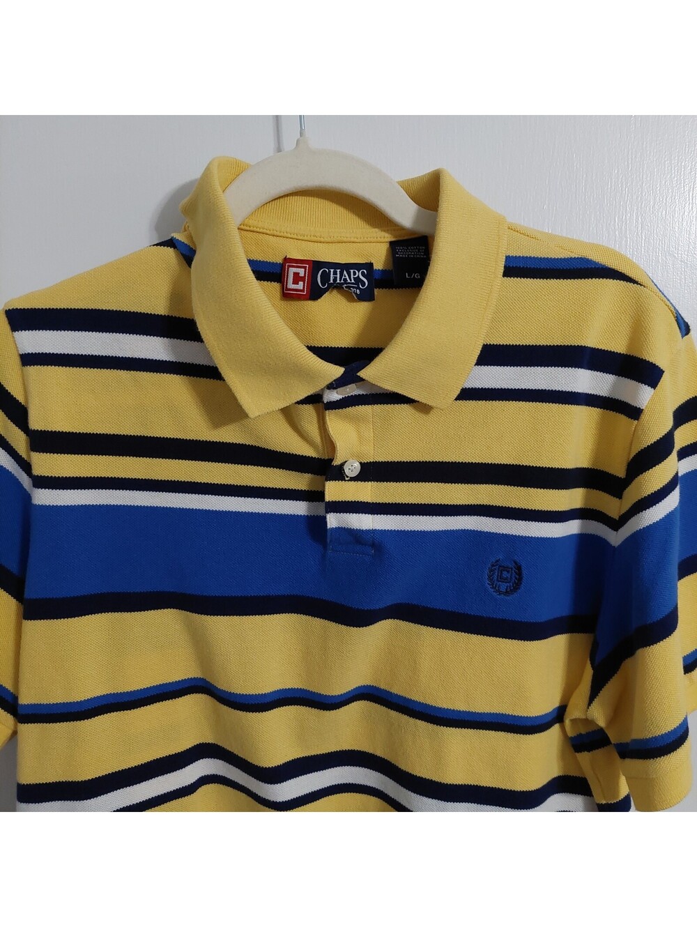Chaps Yellow Blue Striped Cotton Polo Shirt L/G